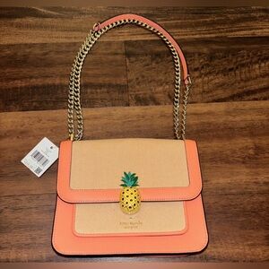 Kate Spade Remi Pineapple Colada Flap Chain Crossbody Melon Ball Coral K7328 New